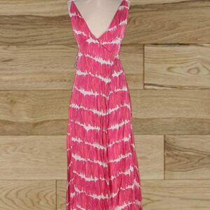 Agua de Coco Brazilian Pink Tropical Maxi Dress Tie Dye Resort Vacation Dress S